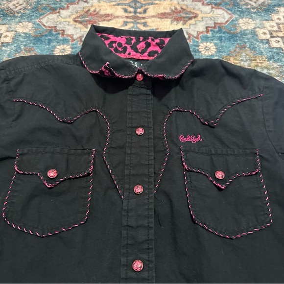 Women’s Cruel Girl Western Cowgirl Shirt Black Pink Y2K Long Sleeve Size Small - Picture 5 of 8